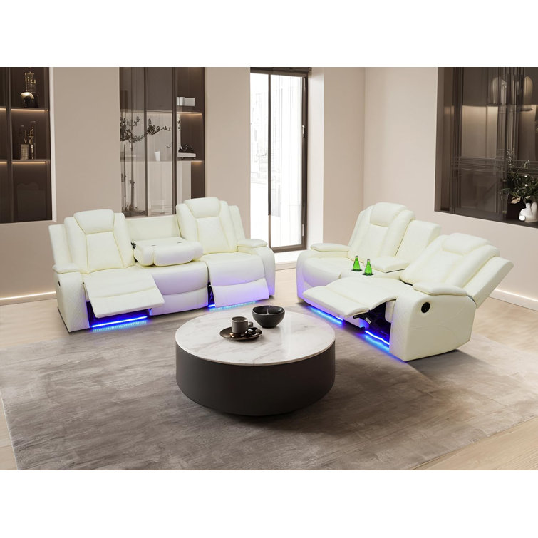 Ivy Bronx 2Piece Vegan Leather Power Reclining Living Room Sofa Set